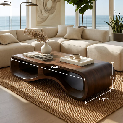 Modern Solid Wood Coffee Table With Double Hollow Base Rounded Sides And Natural Wood Grain For Living Room - Livewoodcraft - 10