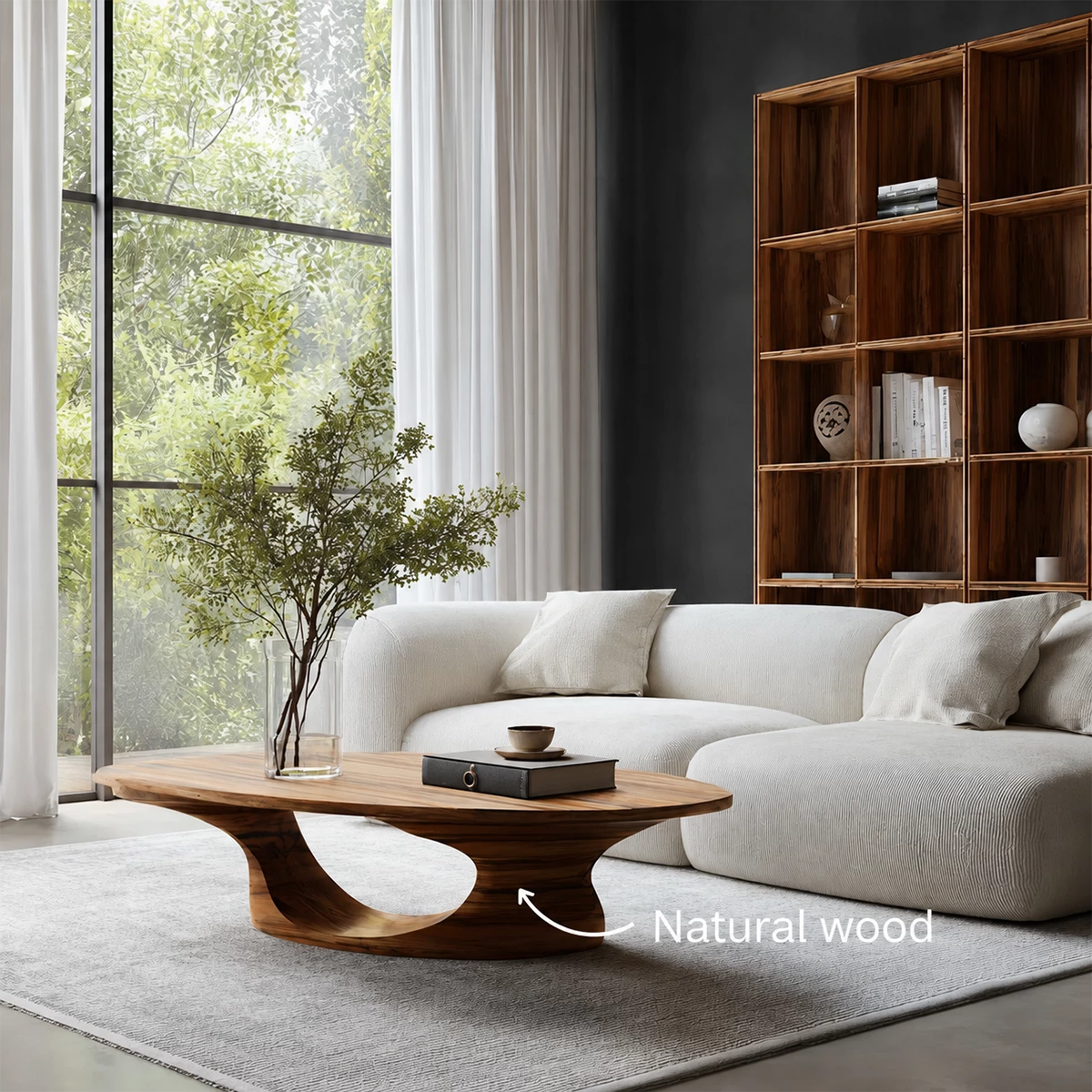 Modern Solid Wood Coffee Table With Sculptural Open Base And Natural Wood Grain For Living Room - Livewoodcraft - 10