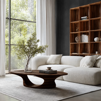 Modern Solid Wood Coffee Table With Sculptural Open Base And Natural Wood Grain For Living Room - Livewoodcraft - 2