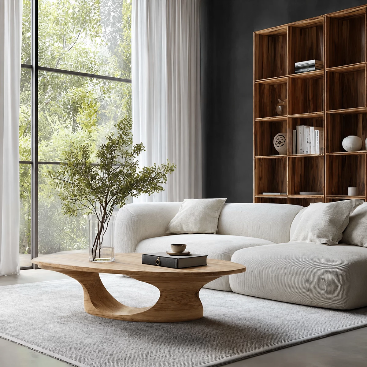 Modern Solid Wood Coffee Table With Sculptural Open Base And Natural Wood Grain For Living Room - Livewoodcraft - 4