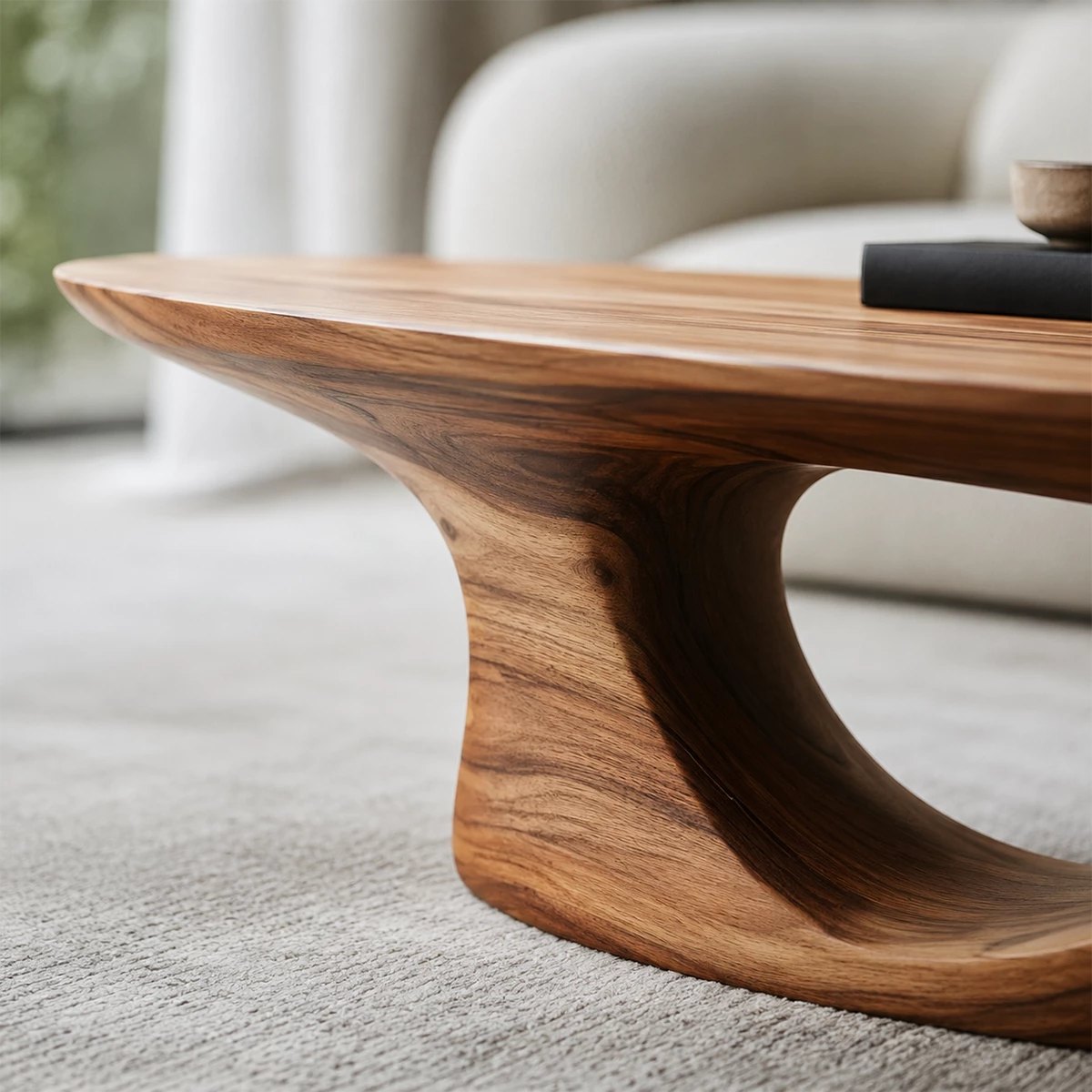 Modern Solid Wood Coffee Table With Sculptural Open Base And Natural Wood Grain For Living Room - Livewoodcraft - 5
