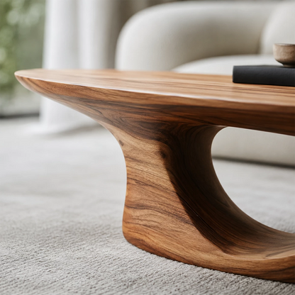 Modern Solid Wood Coffee Table With Sculptural Open Base And Natural Wood Grain For Living Room - Livewoodcraft - 5