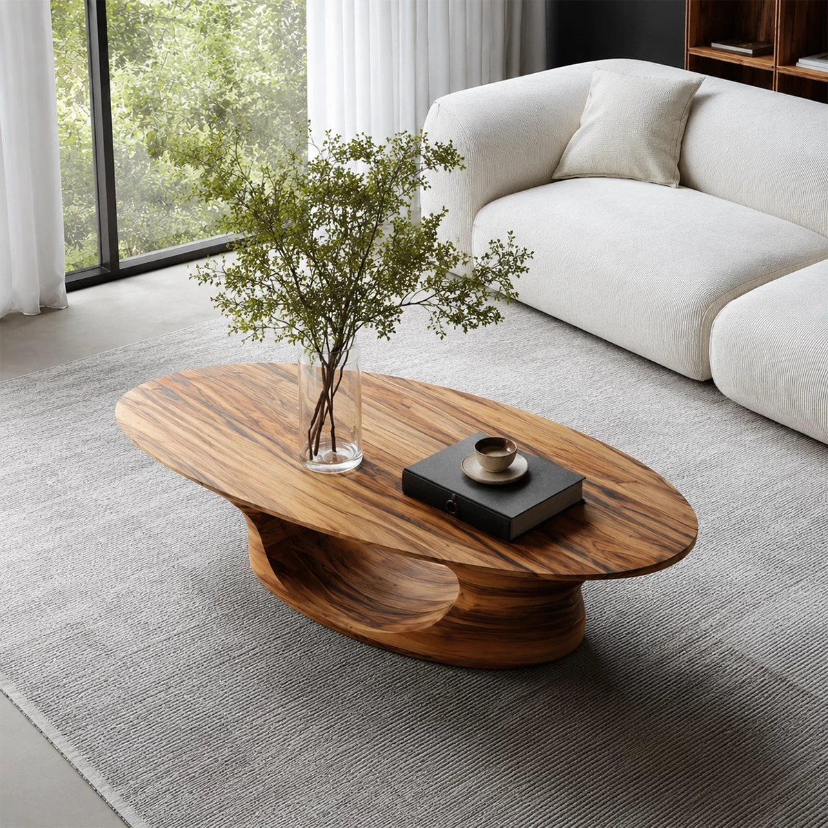 Modern Solid Wood Coffee Table With Sculptural Open Base And Natural Wood Grain For Living Room - Livewoodcraft - 6