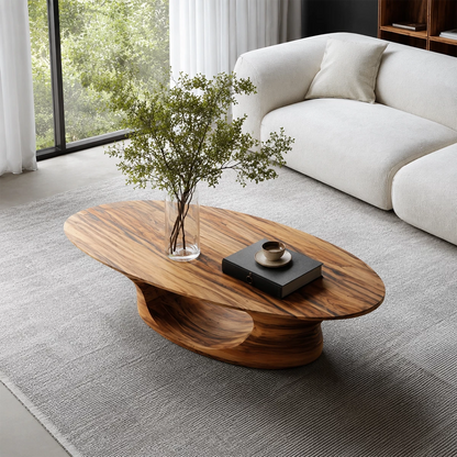 Modern Solid Wood Coffee Table With Sculptural Open Base And Natural Wood Grain For Living Room - Livewoodcraft - 6