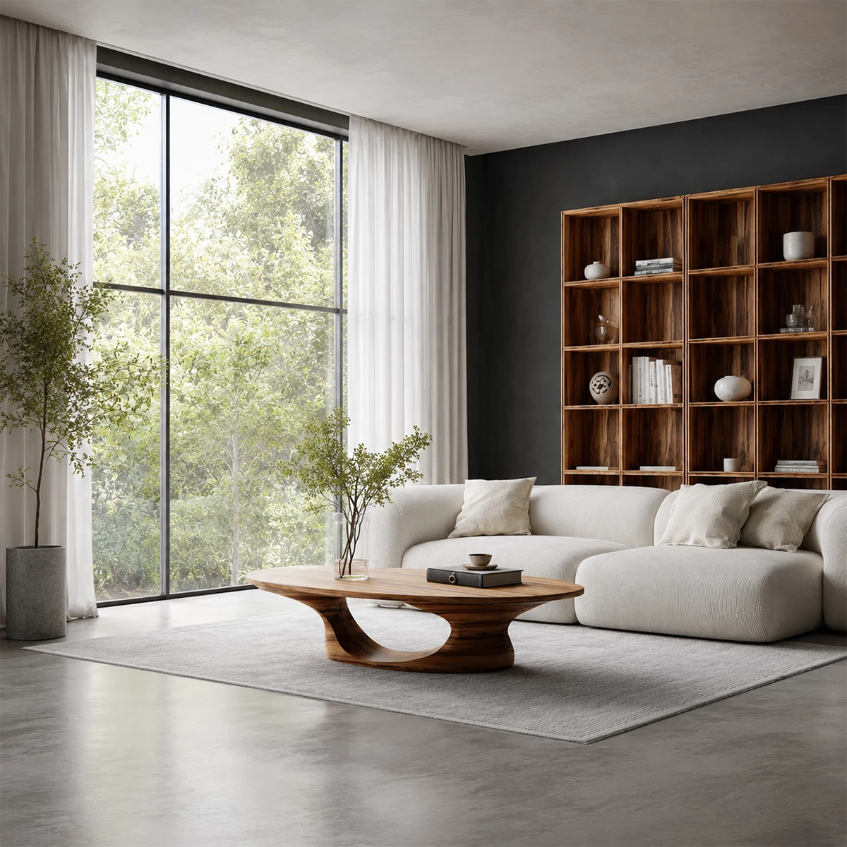 Modern Solid Wood Coffee Table With Sculptural Open Base And Natural Wood Grain For Living Room - Livewoodcraft - 8