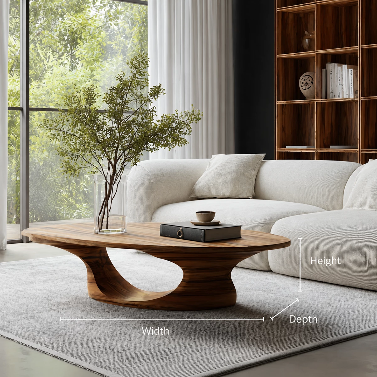 Modern Solid Wood Coffee Table With Sculptural Open Base And Natural Wood Grain For Living Room - Livewoodcraft - 9