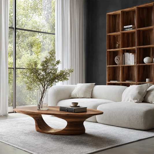 Modern Solid Wood Coffee Table With Sculptural Open Base And Natural Wood Grain For Living Room - Livewoodcraft