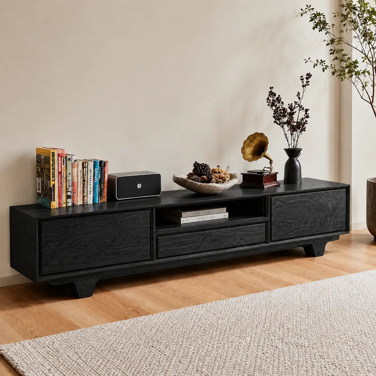 Modern TV Stand with Cabinet Storage and Center Drawer Console - Livewoodcraft - 10