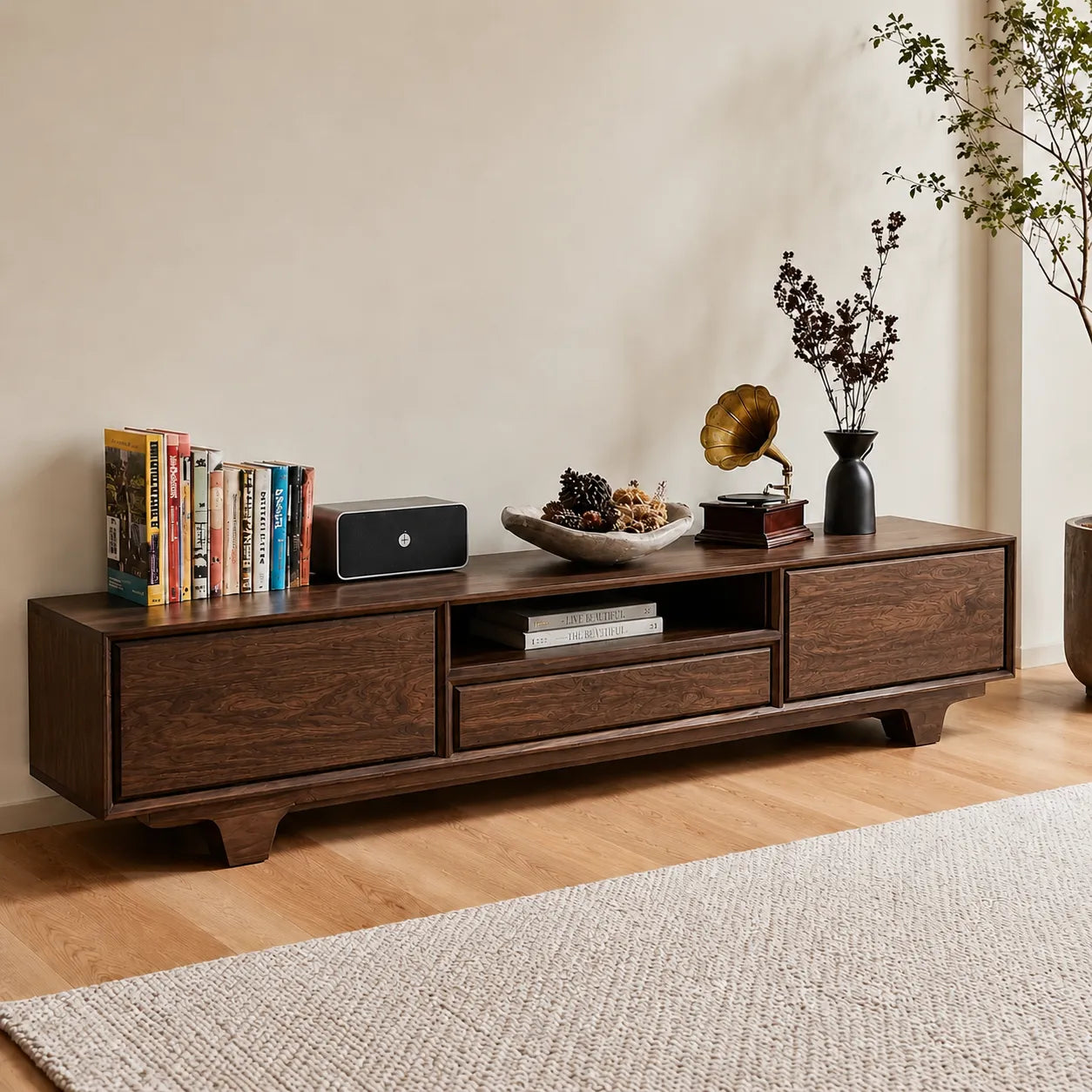 Modern TV Stand with Cabinet Storage and Center Drawer Console - Livewoodcraft - 11