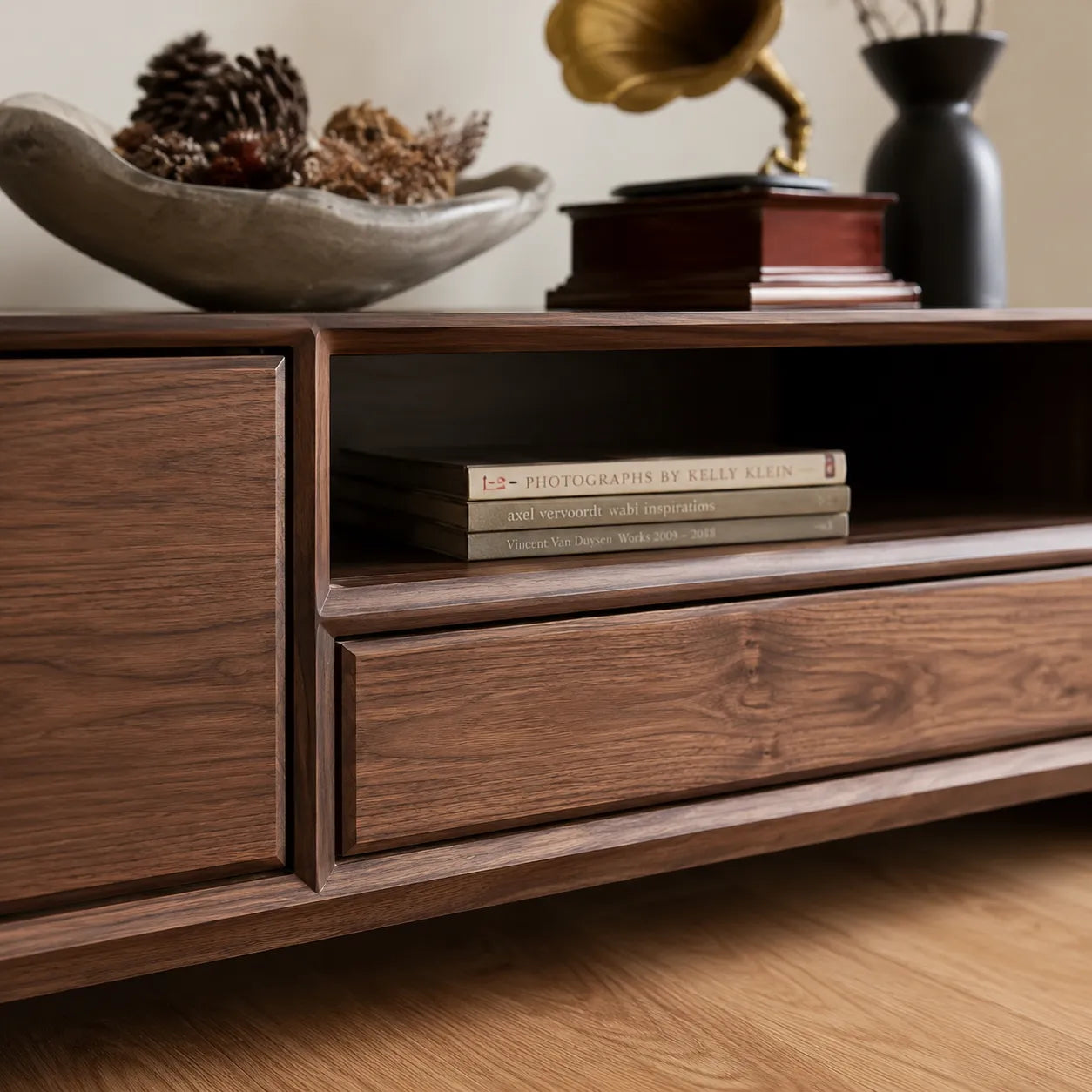 Modern TV Stand with Cabinet Storage and Center Drawer Console - Livewoodcraft - 4