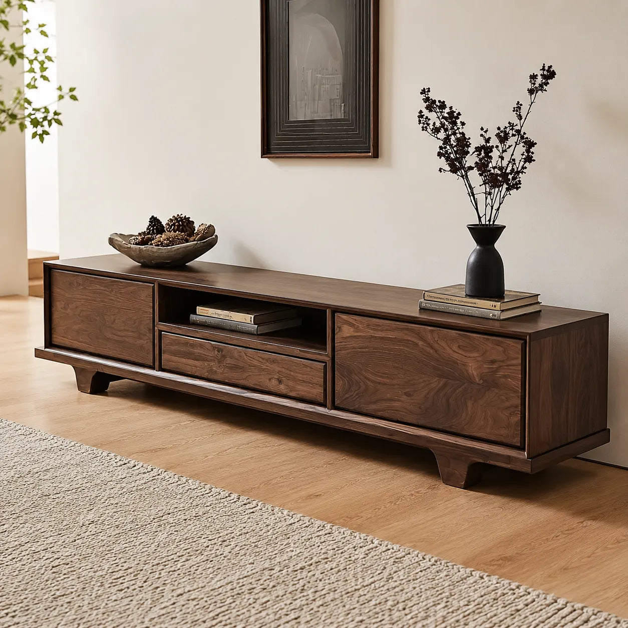 Modern TV Stand with Cabinet Storage and Center Drawer Console - Livewoodcraft - 5
