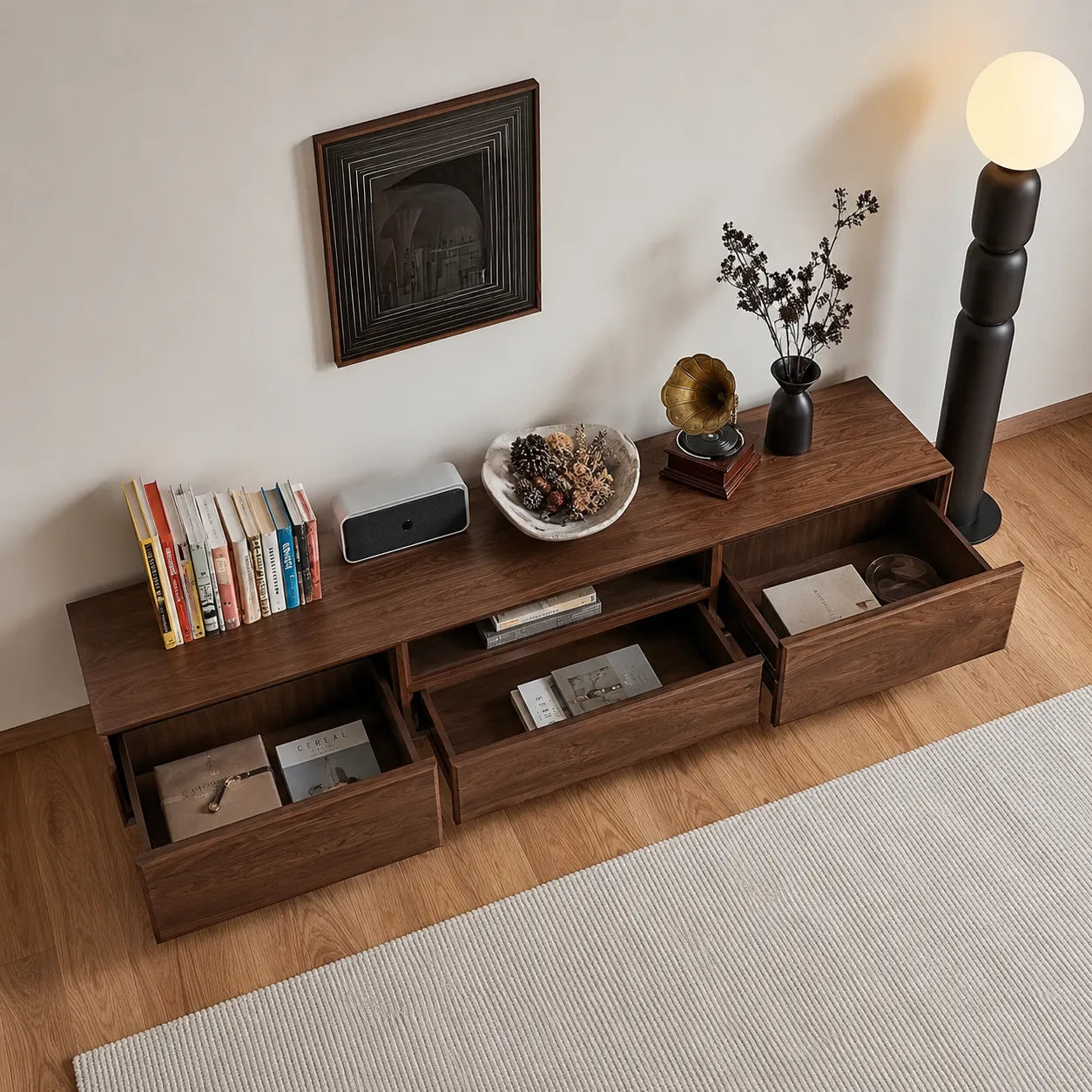 Modern TV Stand with Cabinet Storage and Center Drawer Console - Livewoodcraft - 6