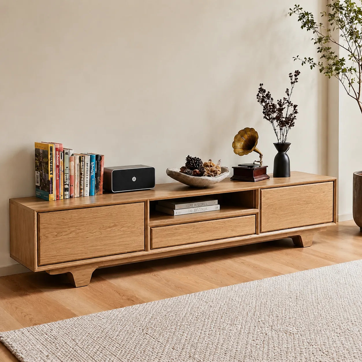 Modern TV Stand with Cabinet Storage and Center Drawer Console - Livewoodcraft - 7