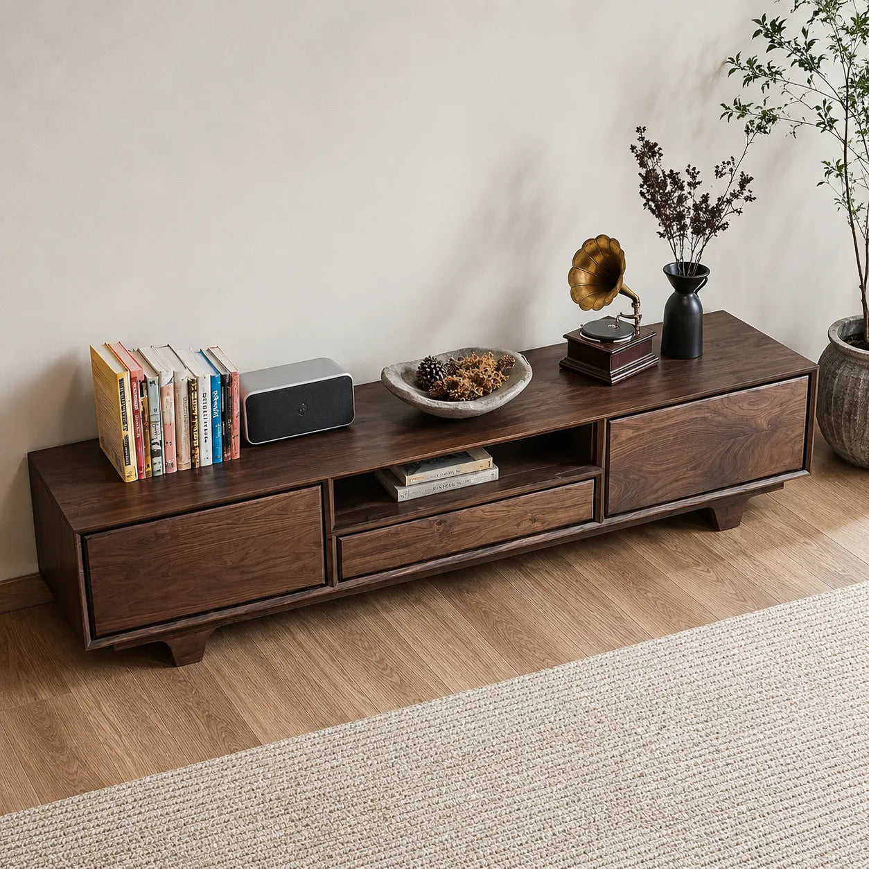 Modern TV Stand with Cabinet Storage and Center Drawer Console - Livewoodcraft - 9