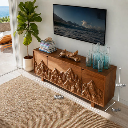 Mountain Carved Natural Solid Wood TV Stand with Hidden Storage - Livewoodcraft - 11