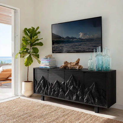 Mountain Carved Natural Solid Wood TV Stand with Hidden Storage - Livewoodcraft - 4
