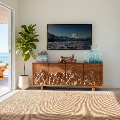 Mountain Carved Natural Solid Wood TV Stand with Hidden Storage - Livewoodcraft - 5