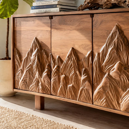 Mountain Carved Natural Solid Wood TV Stand with Hidden Storage - Livewoodcraft - 6