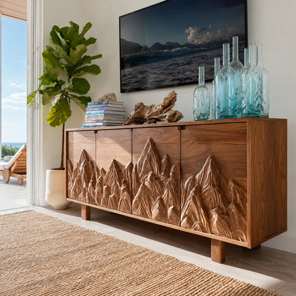 Mountain Carved Natural Solid Wood TV Stand with Hidden Storage - Livewoodcraft - 7