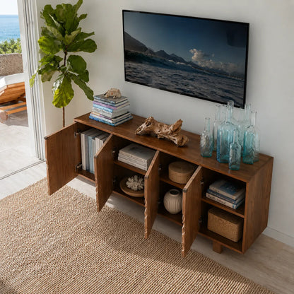 Mountain Carved Natural Solid Wood TV Stand with Hidden Storage - Livewoodcraft - 8
