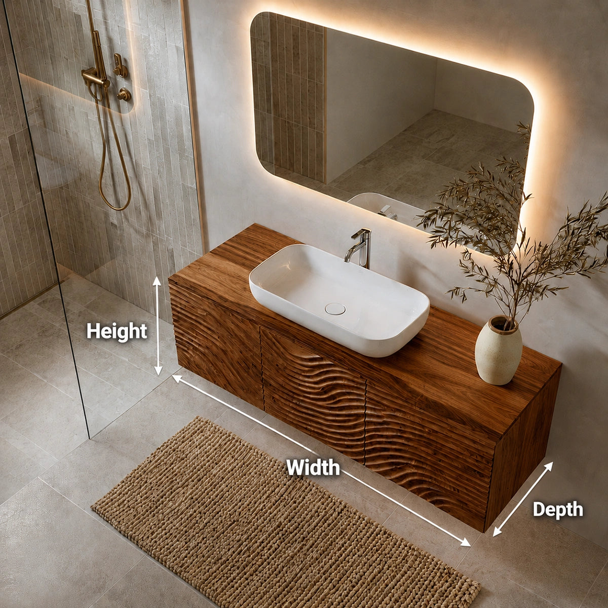 Natural Solid Wood Bathroom Cabinet – Sculpted Wave Modern Style - Livewoodcraft - 9