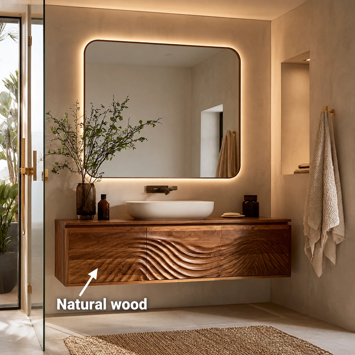 Natural Solid Wood Bathroom Cabinet – Wave Front Modern Style - Livewoodcraft - 10