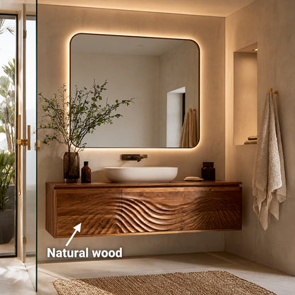 Natural Solid Wood Bathroom Cabinet – Wave Front Modern Style - Livewoodcraft - 10