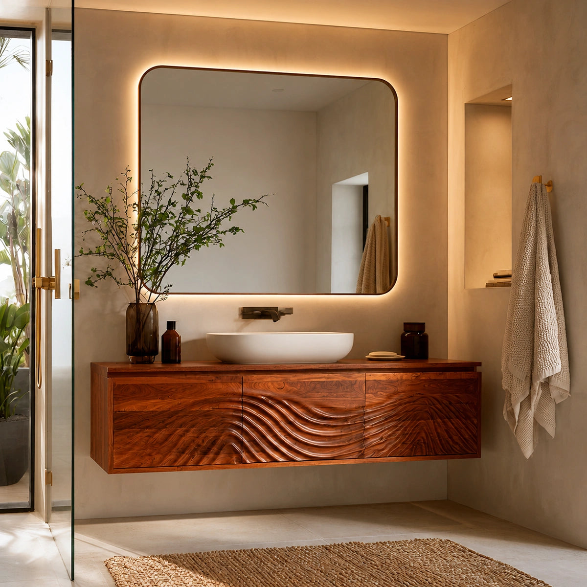 Natural Solid Wood Bathroom Cabinet – Wave Front Modern Style - Livewoodcraft - 2