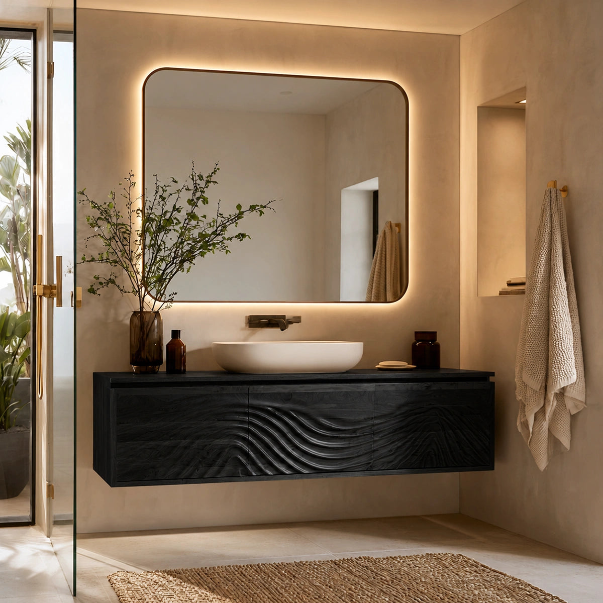 Natural Solid Wood Bathroom Cabinet – Wave Front Modern Style - Livewoodcraft - 4