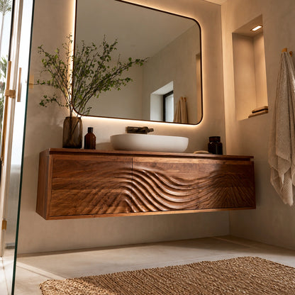 Natural Solid Wood Bathroom Cabinet – Wave Front Modern Style - Livewoodcraft - 6