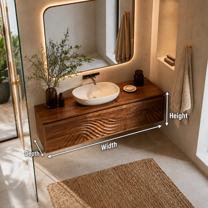 Natural Solid Wood Bathroom Cabinet – Wave Front Modern Style - Livewoodcraft - 9