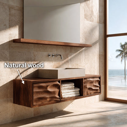 Natural Solid Wood Bathroom Cabinet with 2 Doors and Open Shelf - Livewoodcraft - 10