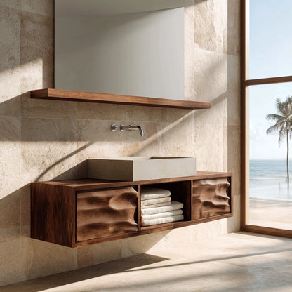 Natural Solid Wood Bathroom Cabinet with 2 Doors and Open Shelf - Livewoodcraft - 5