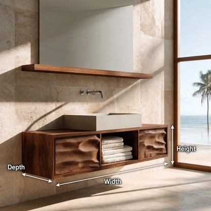 Natural Solid Wood Bathroom Cabinet with 2 Doors and Open Shelf - Livewoodcraft - 9