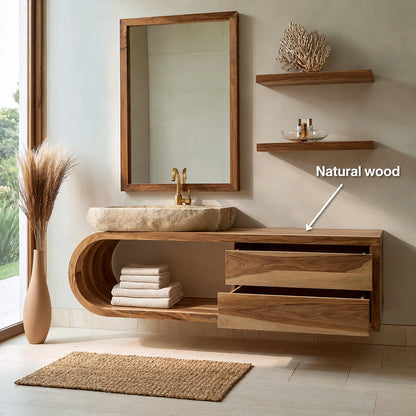 Natural Solid Wood Bathroom Cabinet with 4 Drawers – Wave Front Modern Style - Livewoodcraft - 10