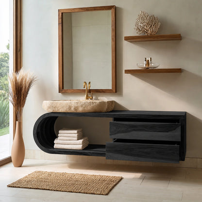 Natural Solid Wood Bathroom Cabinet with 4 Drawers – Wave Front Modern Style - Livewoodcraft - 4