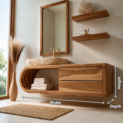 Natural Solid Wood Bathroom Cabinet with 4 Drawers – Wave Front Modern Style - Livewoodcraft - 9