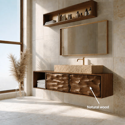Natural Solid Wood Bathroom Cabinet with Side Shelf and 2 Doors - Livewoodcraft - 10