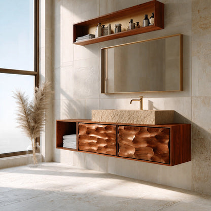 Natural Solid Wood Bathroom Cabinet with Side Shelf and 2 Doors - Livewoodcraft - 2