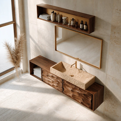 Natural Solid Wood Bathroom Cabinet with Side Shelf and 2 Doors - Livewoodcraft - 6
