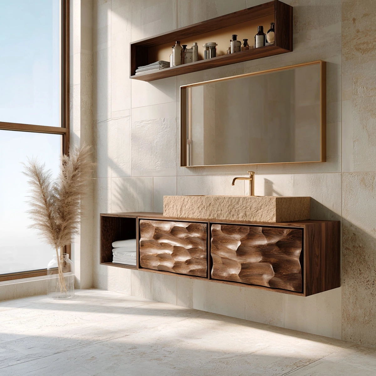 Natural Solid Wood Bathroom Cabinet with Side Shelf and 2 Doors - Livewoodcraft - 7