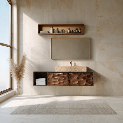 Natural Solid Wood Bathroom Cabinet with Side Shelf and 2 Doors - Livewoodcraft - 8