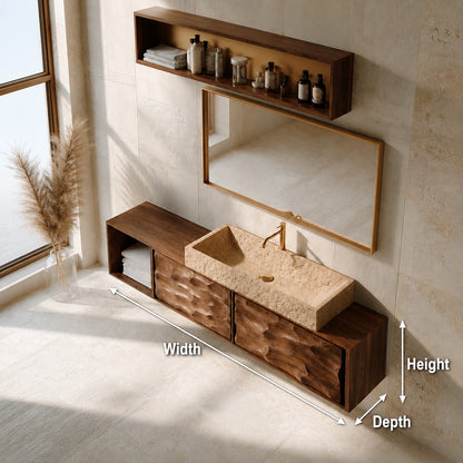 Natural Solid Wood Bathroom Cabinet with Side Shelf and 2 Doors - Livewoodcraft - 9