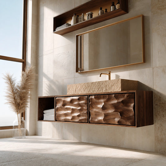 Natural Solid Wood Bathroom Cabinet with Side Shelf and 2 Doors - Livewoodcraft