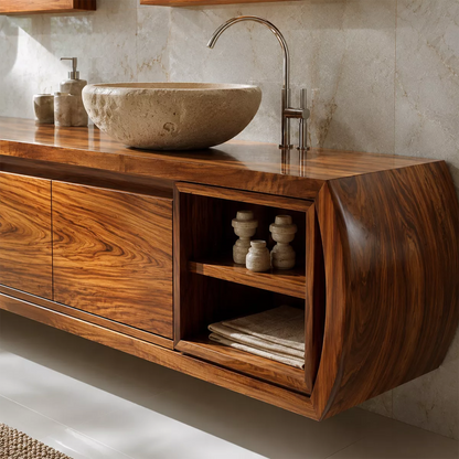 Natural Solid Wood Bathroom Vanity Cabinet with Curved Legs Rustic - Livewoodcraft - 1