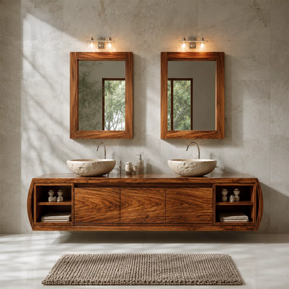Natural Solid Wood Bathroom Vanity Cabinet with Curved Legs Rustic - Livewoodcraft - 3