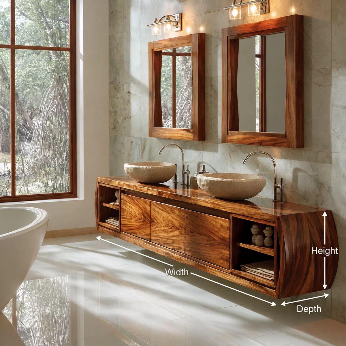 Natural Solid Wood Bathroom Vanity Cabinet with Curved Legs Rustic - Livewoodcraft - 5