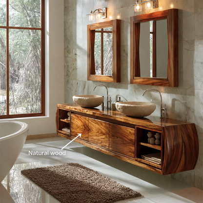 Natural Solid Wood Bathroom Vanity Cabinet with Curved Legs Rustic - Livewoodcraft - 6