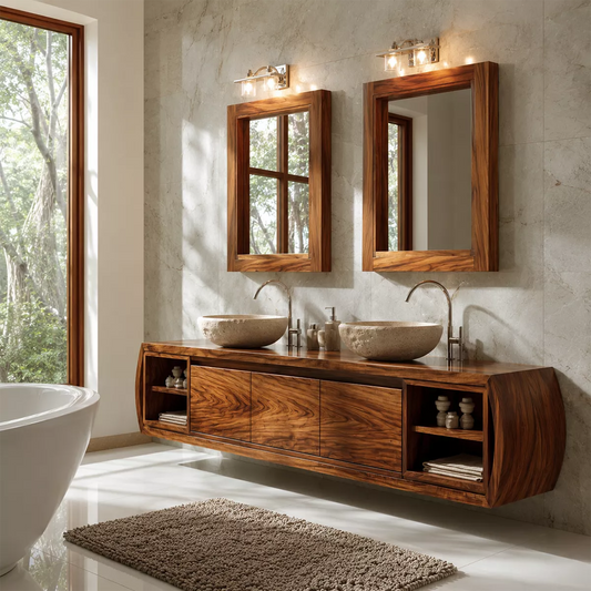 Natural Solid Wood Bathroom Vanity Cabinet with Curved Legs Rustic - Livewoodcraft