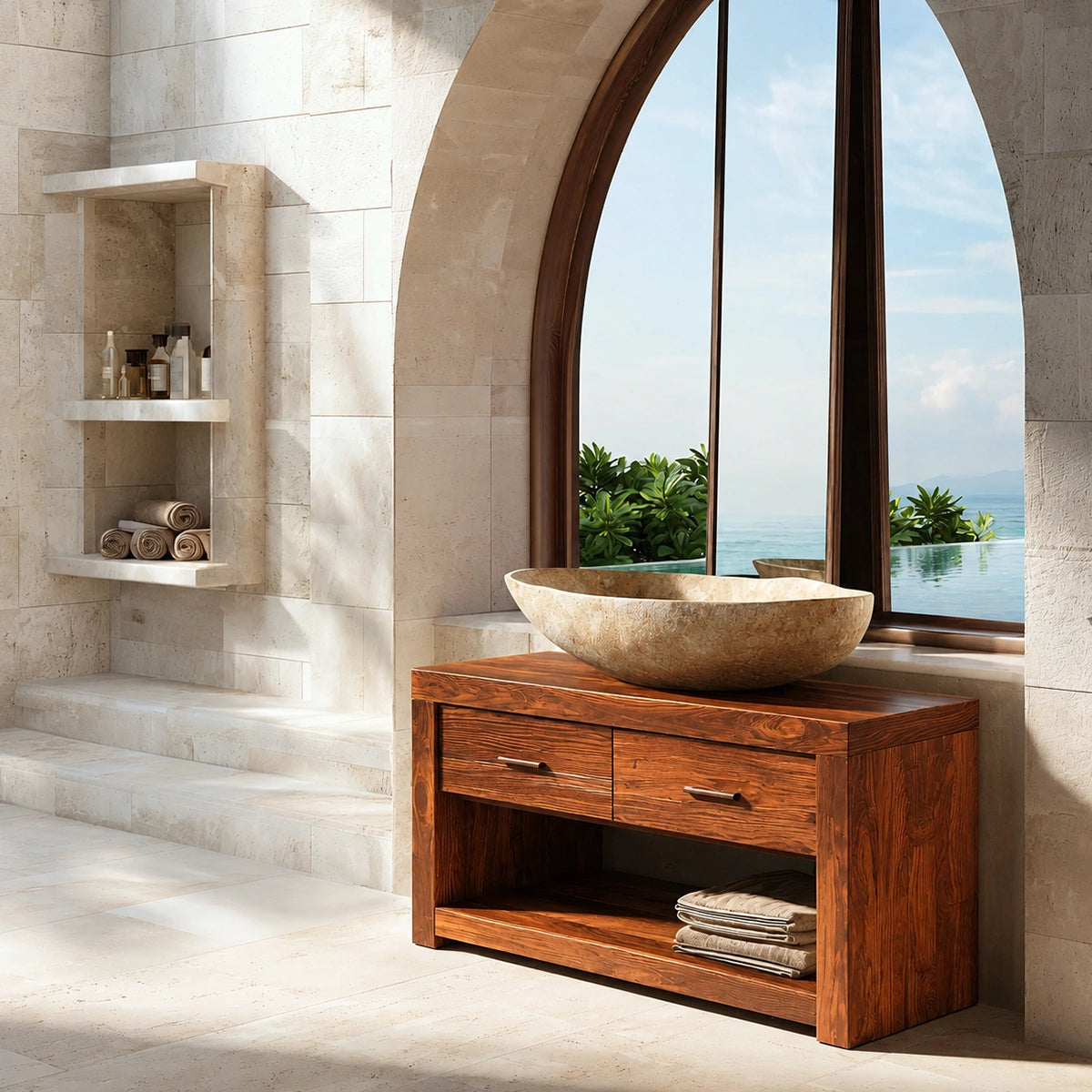 Natural Solid Wood Bathroom Vanity with 2 Drawers and Open Shelf - Livewoodcraft - 2016 - 2